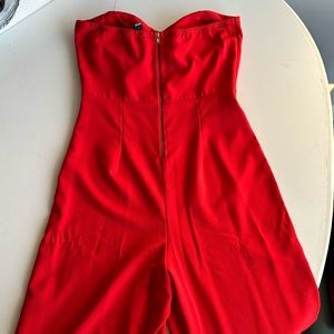 Red zip back wide leg jumpsuit